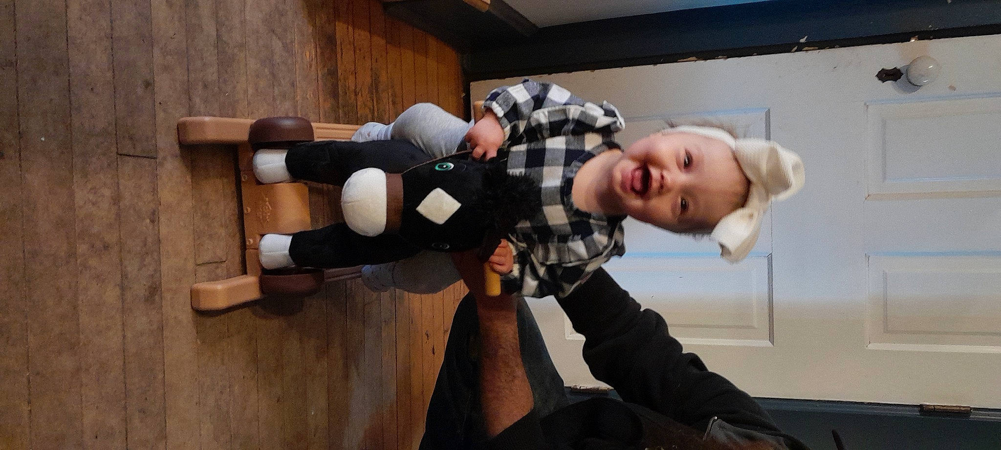 Kodie joined the competition — help win amazing prizes! arm, baby, child, comfort, elbow, flash_photography, flooring, fun, happy, hardwood, headgear, human_leg, knee, pattern, person, personal_protective_equipment, room, smile, sock, thigh