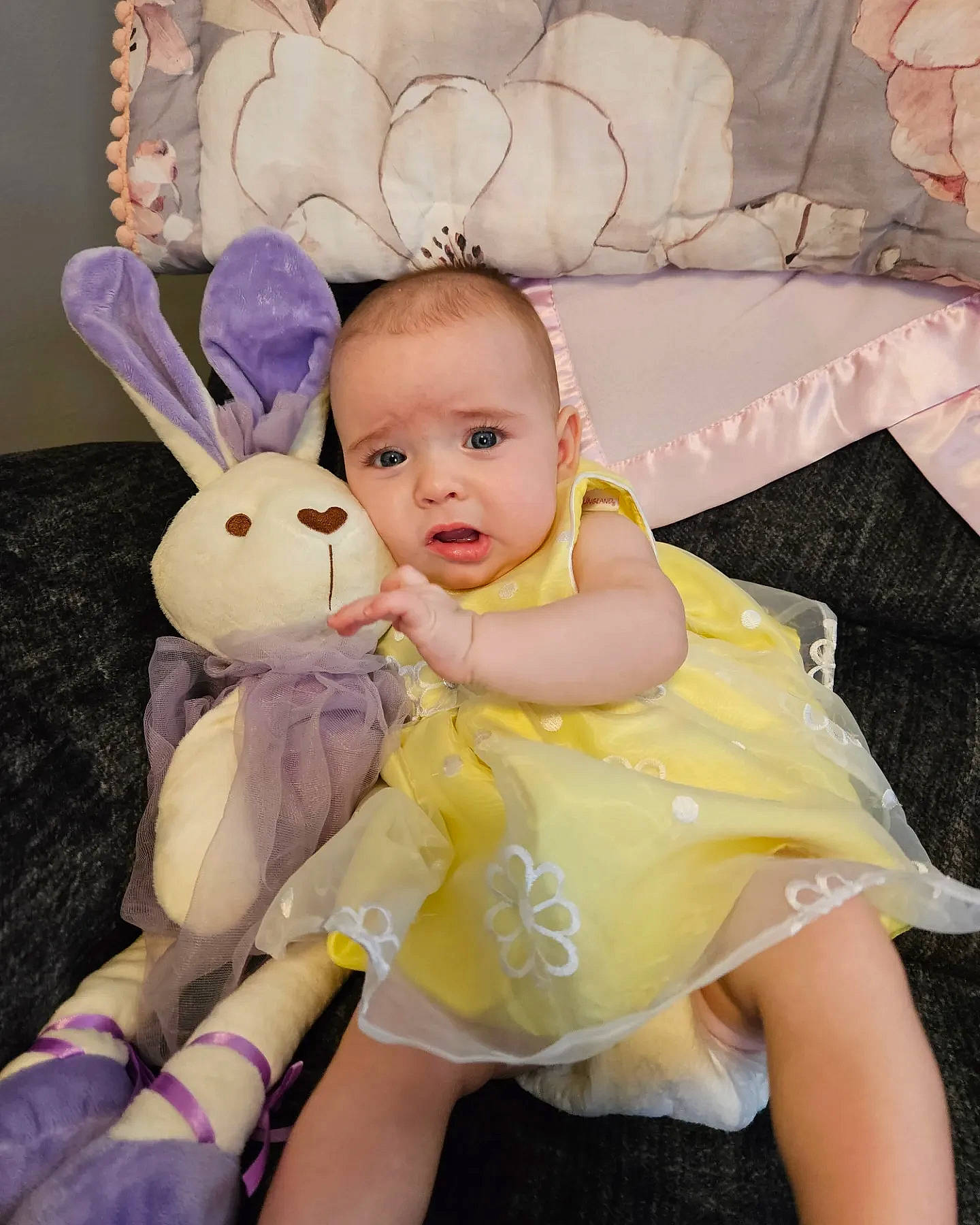 Nora joined the competition — help win amazing prizes! baby, baby_toddler_clothing, child, comfort, ear, event, eye, fun, happy, head, headpiece, human_body, leg, person, pink, purple, skin, stuffed_toy, toddler, toy