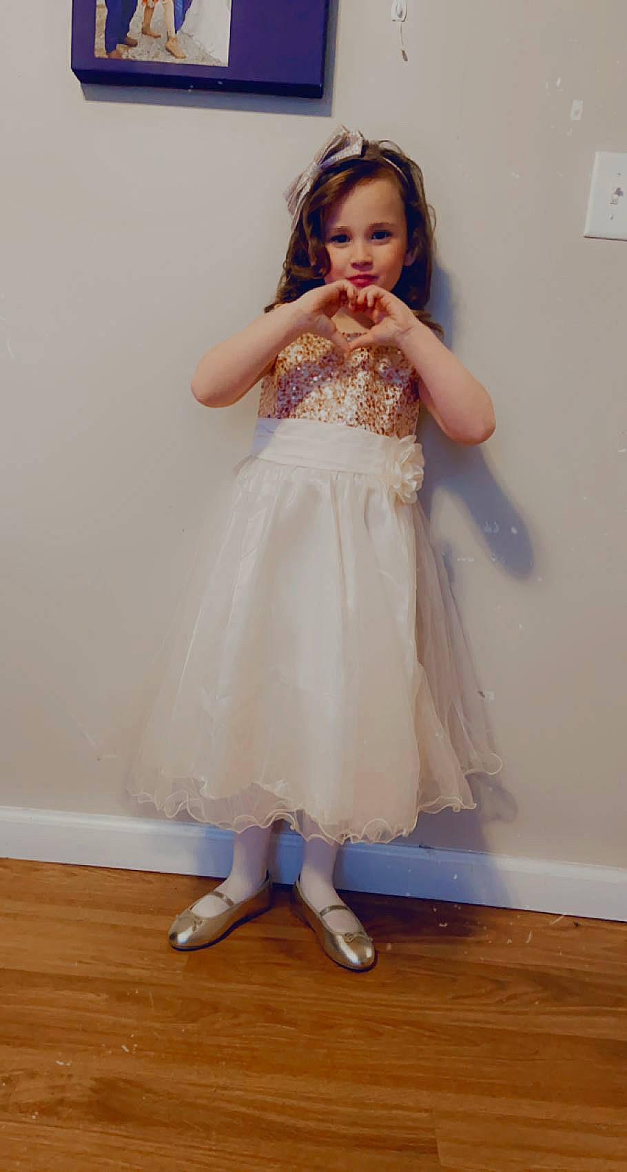 Ellie-mae is registered to the contest to win money with this photo: bridal_accessory, bridal_party_dress, day_dress, dress, fashion_design, flash_photography, floor, flooring, gesture, gown, happy, leg, neck, one_piece_garment, person, shoulder, sleeve, thigh, trunk, waist