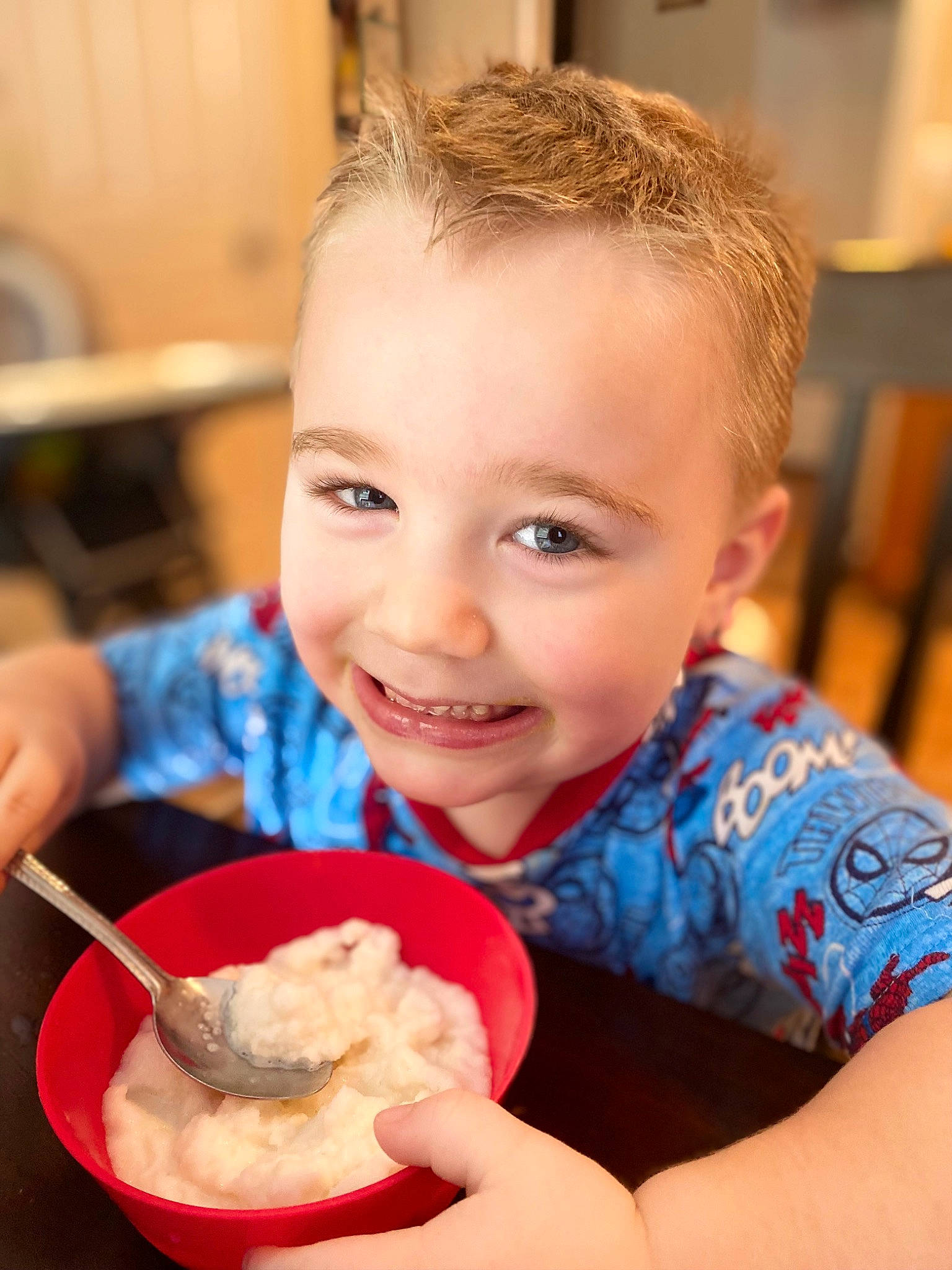 Korbin is registered to the contest to win money with this photo: baby_food, chair, child, comfort_food, cuisine, dessert, dish, food, food_craving, gelato, happy, ice_cream, ingredient, joy, person, recipe, smile, spoon, sweetness, t_shirt