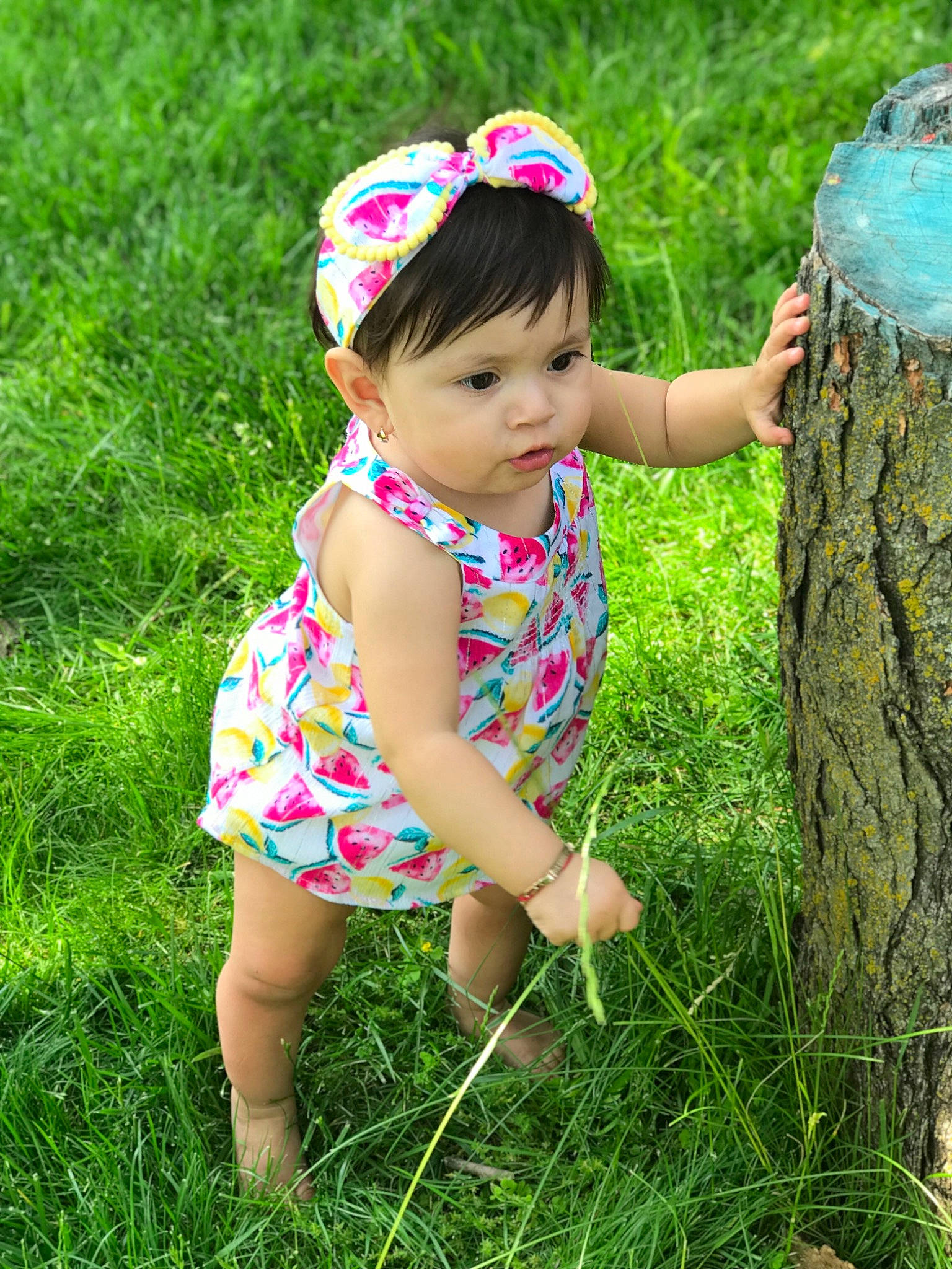 Cataleya is registered to the contest to win money with this photo: baby_toddler_clothing, child, child_model, grass, grass_family, grassland, hair_accessory, happy, meadow, pattern, people_in_nature, person, pink, plant, play, smile, summer, toddler, tree, wildflower