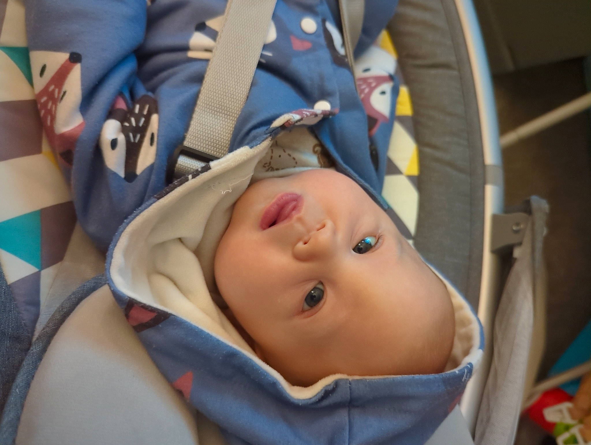 Weslie is registered to the contest to win money with this photo: baby, baby_carriage, baby_products, baby_safety, baby_toddler_clothing, cheek, child, comfort, eyebrow, eyelash, fun, hat, headgear, headwear, linens, nose, person, room, smile, toddler