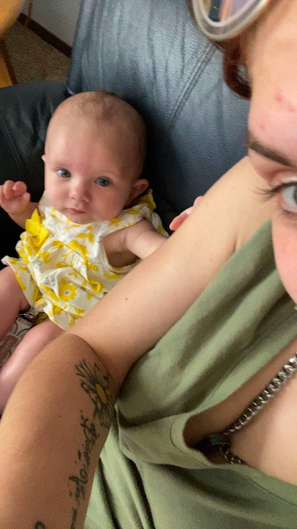 Daisy is registered to the contest to win money with this photo: baby, baby_toddler_clothing, cheek, comfort, eyelash, face, finger, hand, happy, human_body, iris, lap, leg, mouth, muscle, nail, person, skin, thumb, toddler