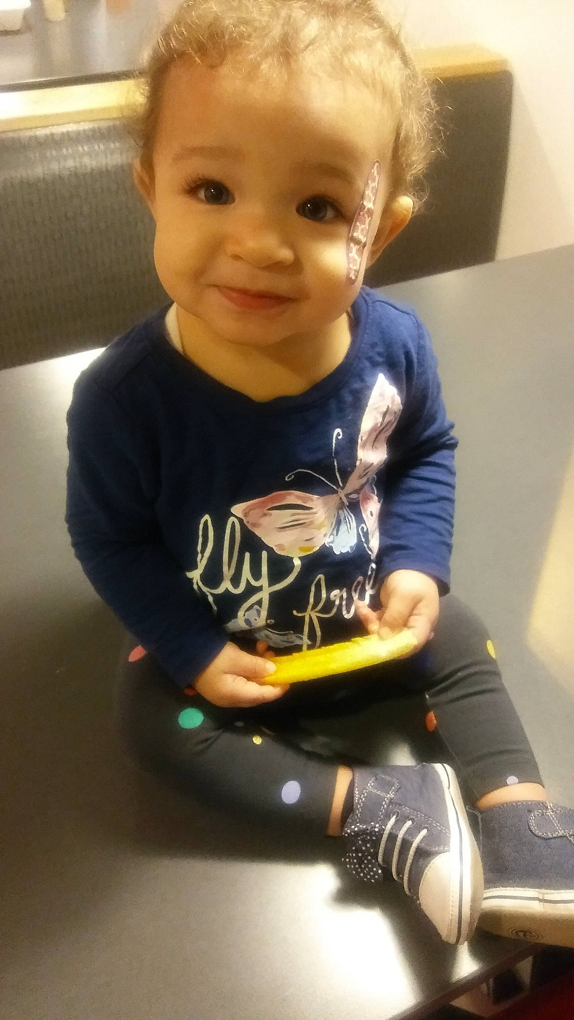 Ja'Niya joined the competition — help win amazing prizes! arm, boy, child, day, fun, person, play, product, sitting, smile, t_shirt, toddler