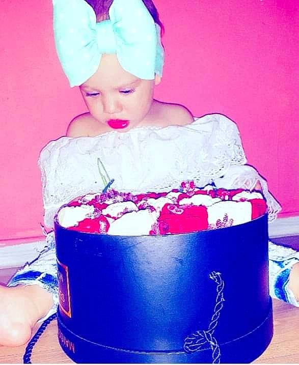 Antonia joined the competition — help win amazing prizes! baked_goods, birthday_cake, blue, cake, cake_decorating, cake_decorating_supply, dress, electric_blue, fashion_design, gown, headgear, headpiece, headwear, icing, magenta, person, petal, pink, purple, sugar_cake