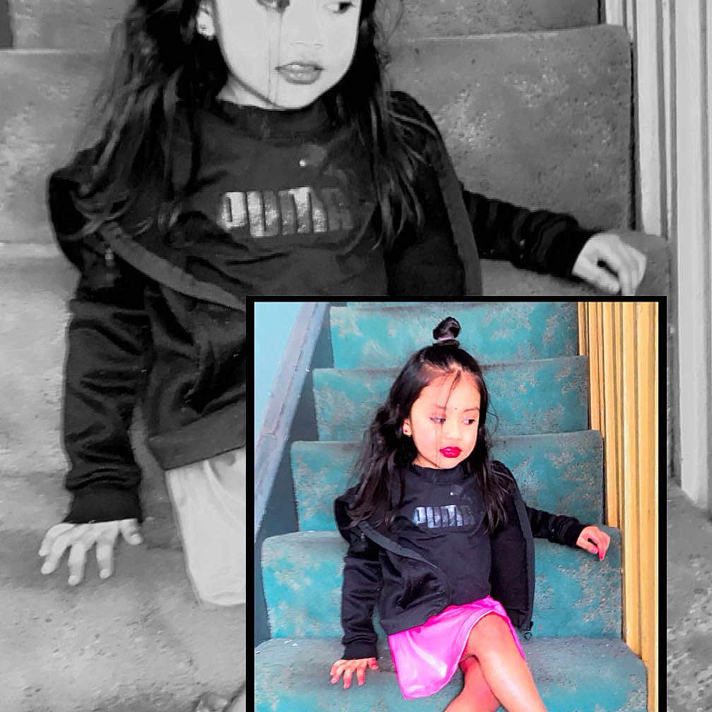 Anvika joined the competition — help win amazing prizes! architecture, brick, building, child, clothing, coat, face, female, footwear, girl, head, house, housing, jacket, person, photography, portrait, shoe, shorts, staircase