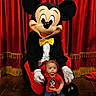 Victor a rejoint le concours — aidez-le/la à gagner de superbes lots ! child, toddler, mickey_mouse, costume, character, red_curtain, yellow_bowtie, black_gloves, wooden_floor, red_shirt, blue_shorts, footwear, indoor, portrait, smile, entertainment, theme_park, person, photography, curious