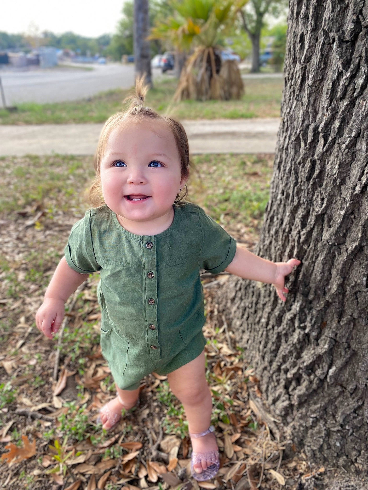 Maliah joined the competition — help win amazing prizes! baby, baby_toddler_clothing, child, face, forest, fun, grass, hairstyle, happy, joy, people_in_nature, person, plant, sitting, skin, smile, soil, t_shirt, toddler, tree