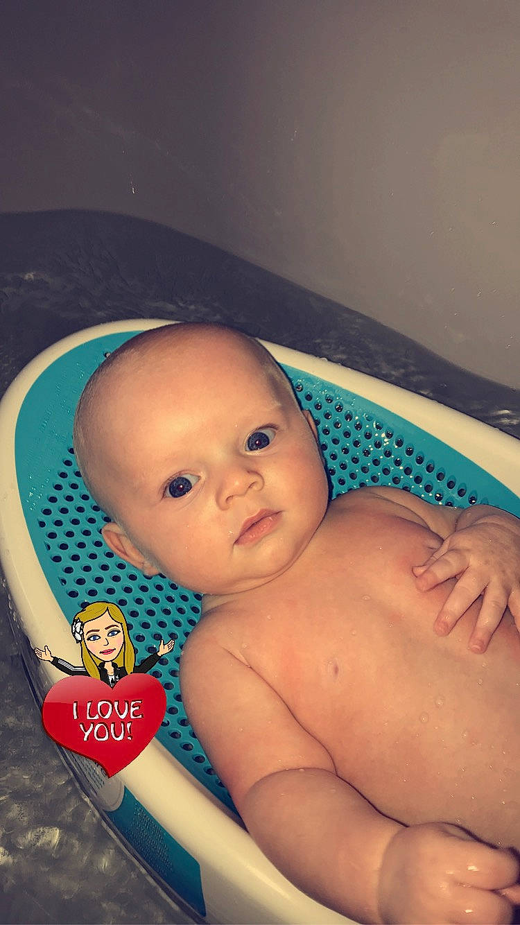 Riley is registered to the contest to win money with this photo: baby, baby_bathing, baby_products, bathing, bathtub, birth, cheek, child, eye, headwear, nose, person, photography, product, skin, stomach, toddler