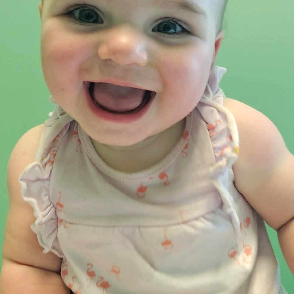 Haisley joined the competition — help win amazing prizes! baby, babylaughing, ball, cream, cricket, cricketball, cutlery, dessert, diaper, face, food, happy, head, laughing, person, photography, portrait, smile, spoon, sport