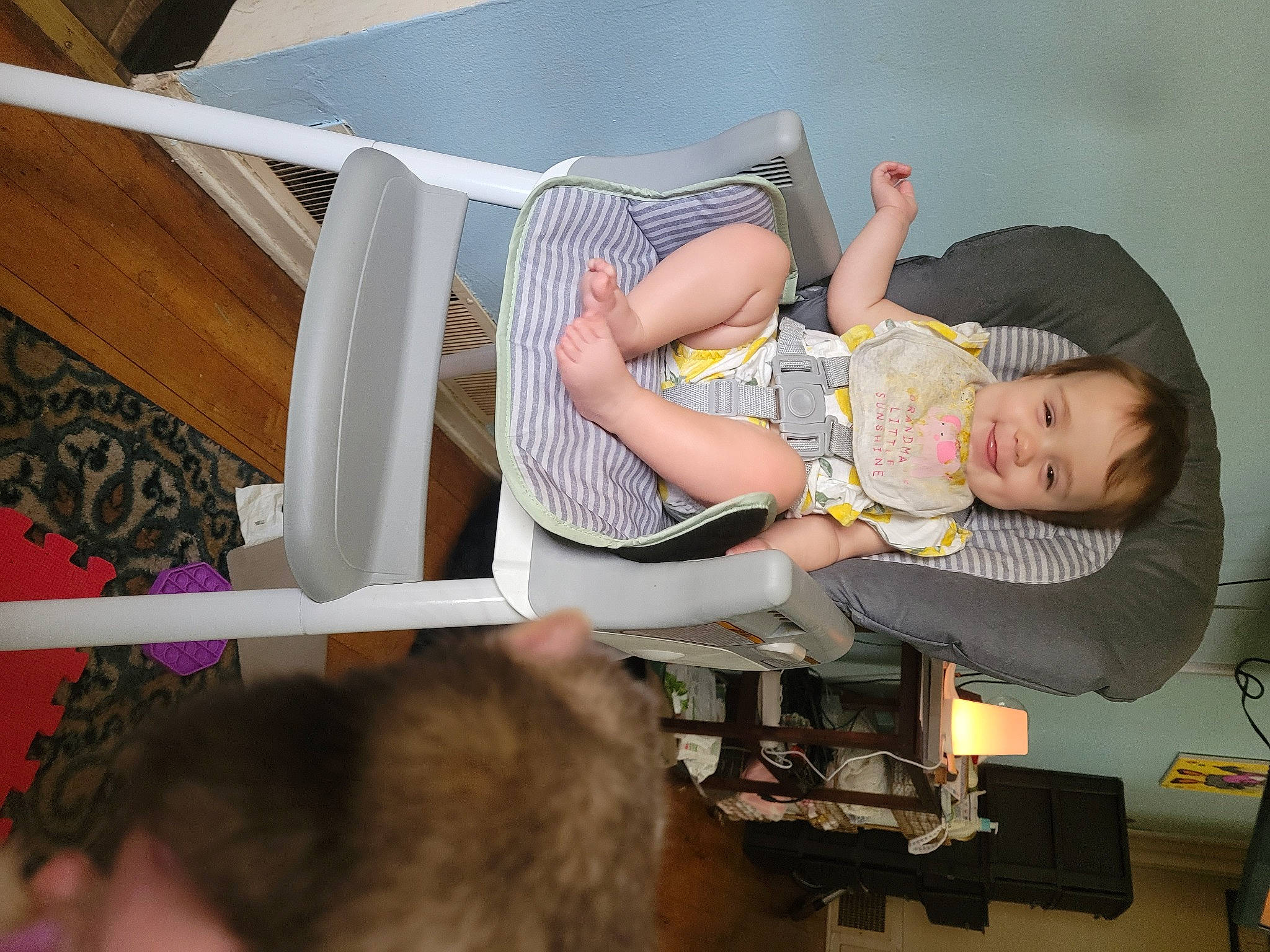 Arlyn joined the competition — help win amazing prizes! baby, baby_products, child, comfort, fun, fur, hat, human_leg, joy, lap, leisure, person, room, sandal, sitting, t_shirt, toddler