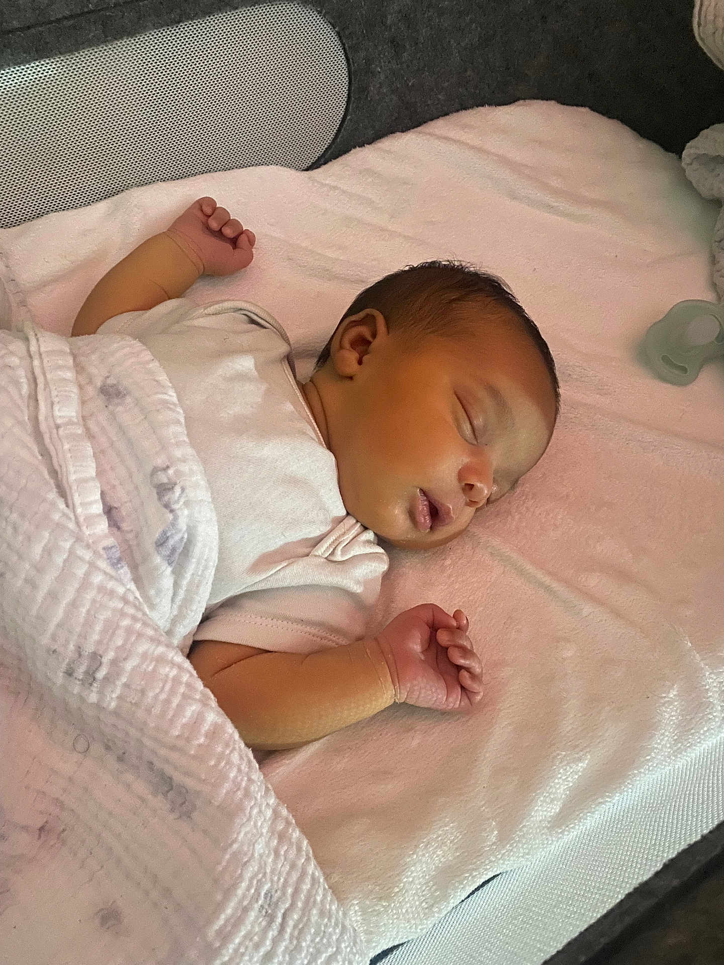 Vivienne joined the competition — help win amazing prizes! baby, sleeping, blanket, pacifier, infant, resting, soft, white, peaceful, cozy, child, cute, newborn, face, hand, clothing, bed, comfort, toddler, indoors