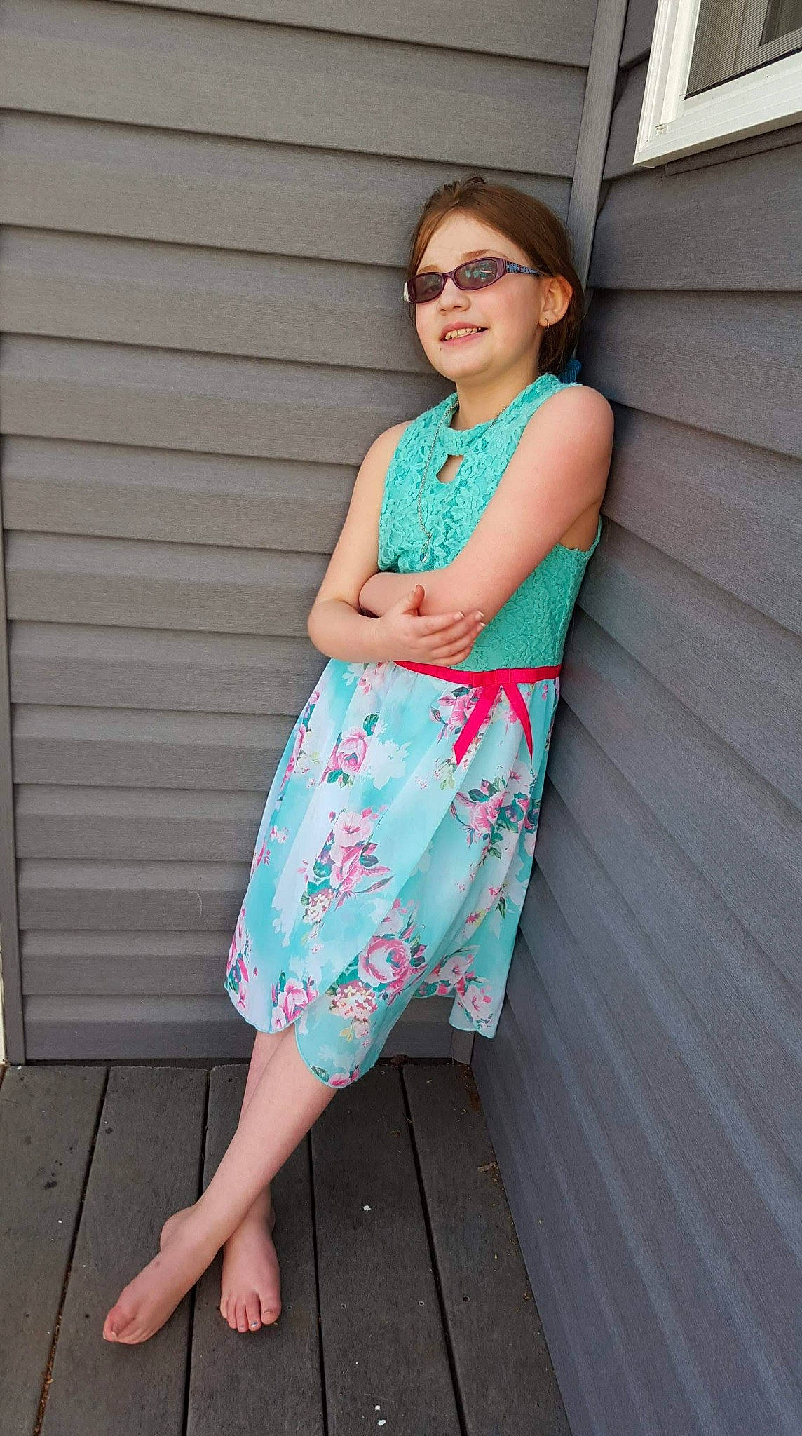 Katelyn Rose is registered to the contest to win money with this photo: aqua, beauty, blue, clothing, day_dress, dress, fashion, footwear, formal_wear, glasses, green, joy, lady, pattern, person, photo_shoot, pink, shoulder, summer, turquoise