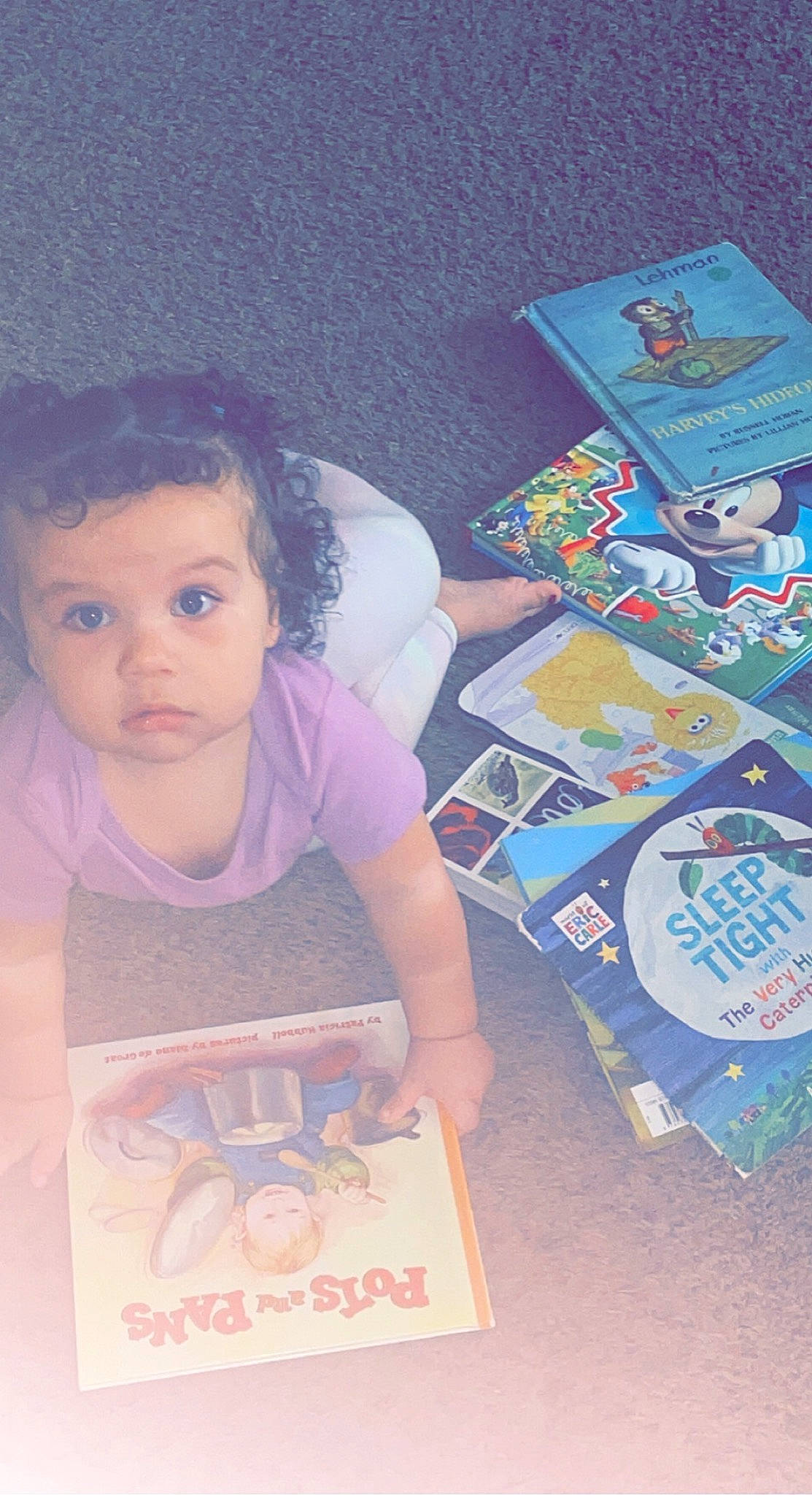 Ella joined the competition — help win amazing prizes! art, baby, baby_toddler_clothing, child, cool, design, finger, flooring, fun, hairstyle, happy, illustration, person, play, product, purple, room, sitting, t_shirt, toddler