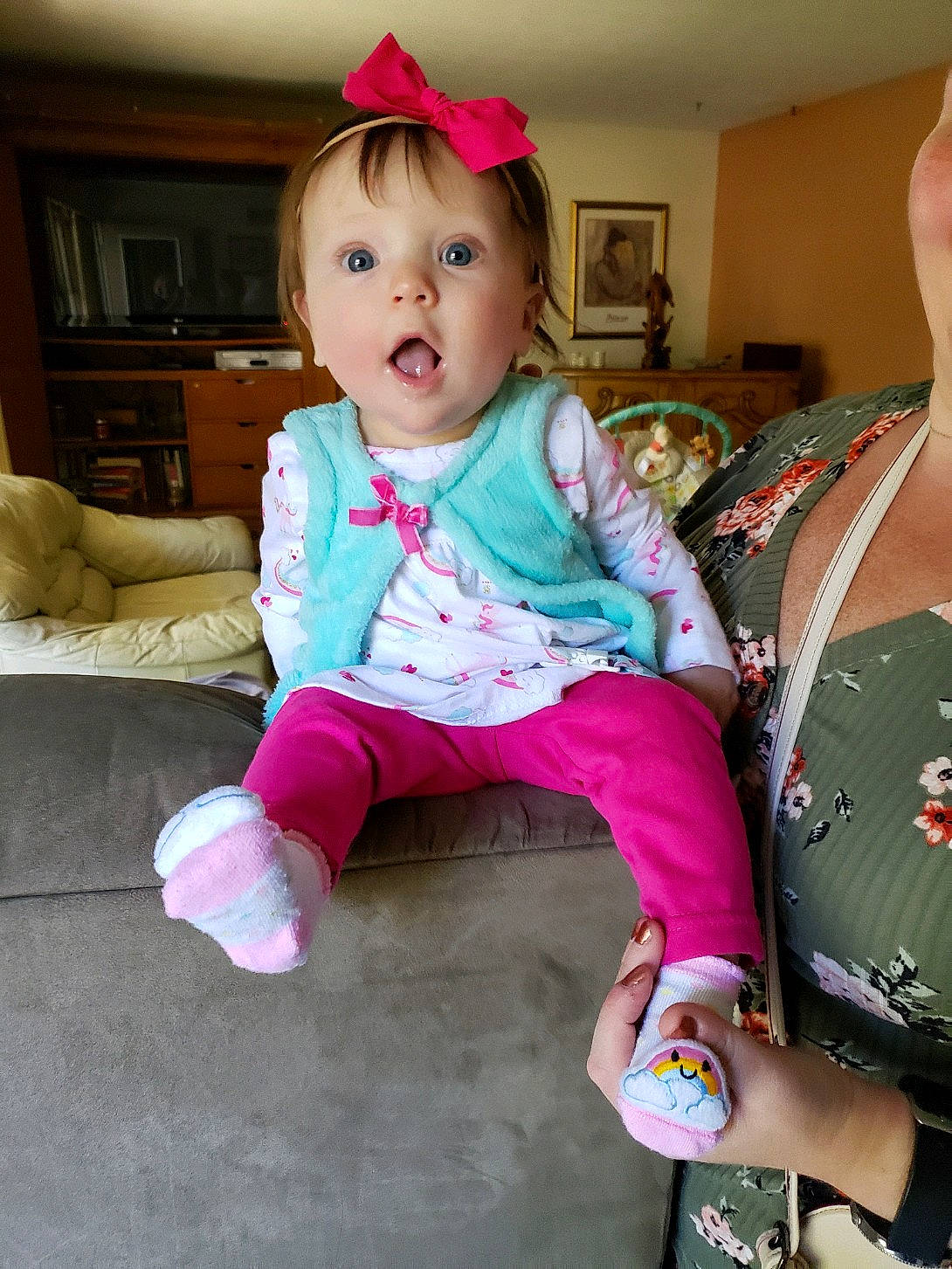 Alannah joined the competition — help win amazing prizes! baby, baby_toddler_clothing, cheek, child, person, pink, play, skin, surprise, toddler