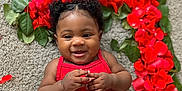 Layla joined the competition — help win amazing prizes! baby, smiling, red_rose_petals, heart_shape, carpet, red_top, white_skirt, red_hearts, curly_hair, cute, infant, happy, flower_arrangement, green_leaves, lying_down, portrait, child, adorable, indoor, closeup