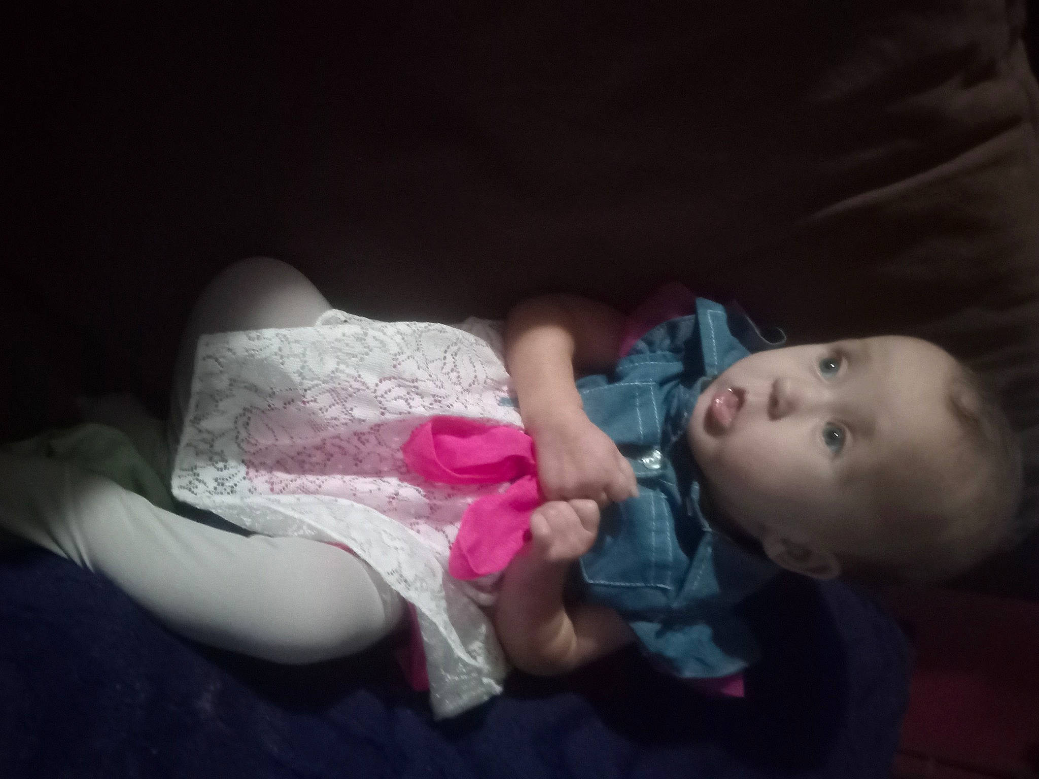 Jaylynn joined the competition — help win amazing prizes! baby, baby_toddler_clothing, cheek, comfort, couch, darkness, eye, eyebrow, flash_photography, gesture, happy, iris, lip, mouth, nose, person, sitting, skin, surprise, textile