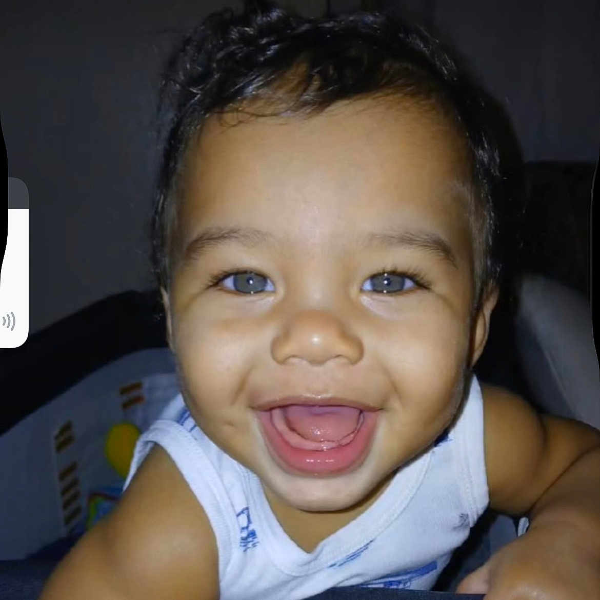 Yasahn is registered to the contest to win money with this photo: arm, baby, cheeks, child, closeup, clothing, cute, excitement, expression, eyes, face, happy, indoor, infant, person, portrait, skin, smile, toddler, young