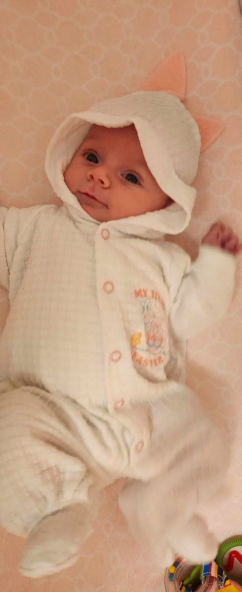 Hazel joined the competition — help win amazing prizes! baby, baby_products, baby_toddler_clothing, cheek, child, collar, comfort, eye, eyebrow, fur, headwear, iris, linens, lip, nose, outerwear, peach, person, pink, skin