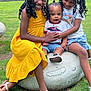 Kayden is registered to the contest to win money with this photo: child, children, baby, smiling, braided_hair, yellow_dress, white_tshirt, blue_skirt, grass, rock, outdoor, park, playing, happy, sitting, footwear, sandals, sneakers, fence, tennis_court