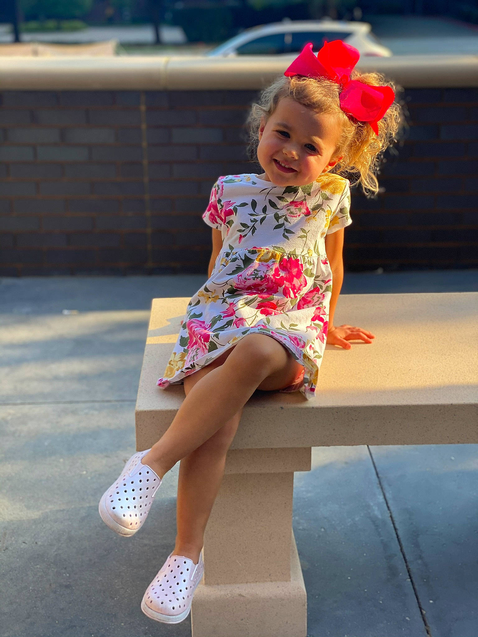 Frankie joined the competition — help win amazing prizes! ankle, baby_toddler_clothing, calf, child, child_model, day_dress, dress, foot, hair_accessory, headband, headpiece, human_leg, joy, person, pink, sandal, street_fashion, summer, thigh, toddler