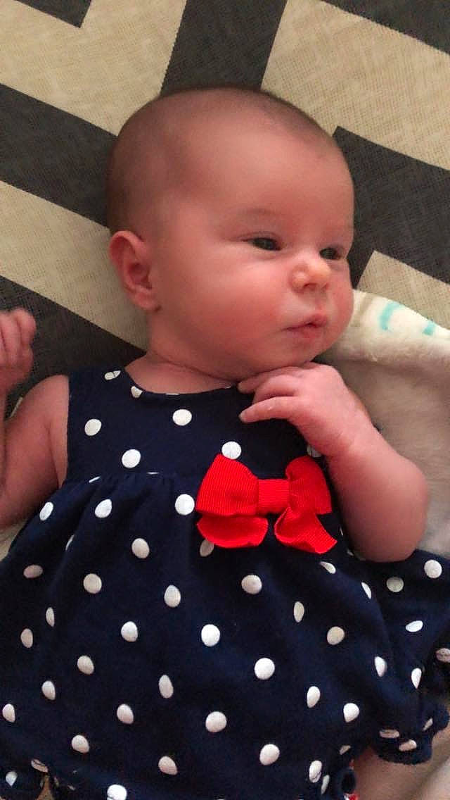 Ellington Helena joined the competition — help win amazing prizes! baby, baby_toddler_clothing, cheek, child, design, face, head, neck, pattern, person, pink, polka_dot, red, skin, textile, toddler