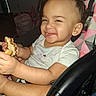 Harlow joined the competition — help win amazing prizes! baby, child, cute, food, fun, happy, indoor, messy, person, pigtails, playful, portrait, sandwich, seat, sitting, smiling, stroller, toddler, white_shirt, young_child