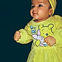 Harlow joined the competition — help win amazing prizes! baby, child, yellow_clothing, headband, winnie_the_pooh, piglet, sweater, happy, portrait, cute, smiling, toddler, dark_background, innocent, bright_colors, face, person, fashion, standing, expression