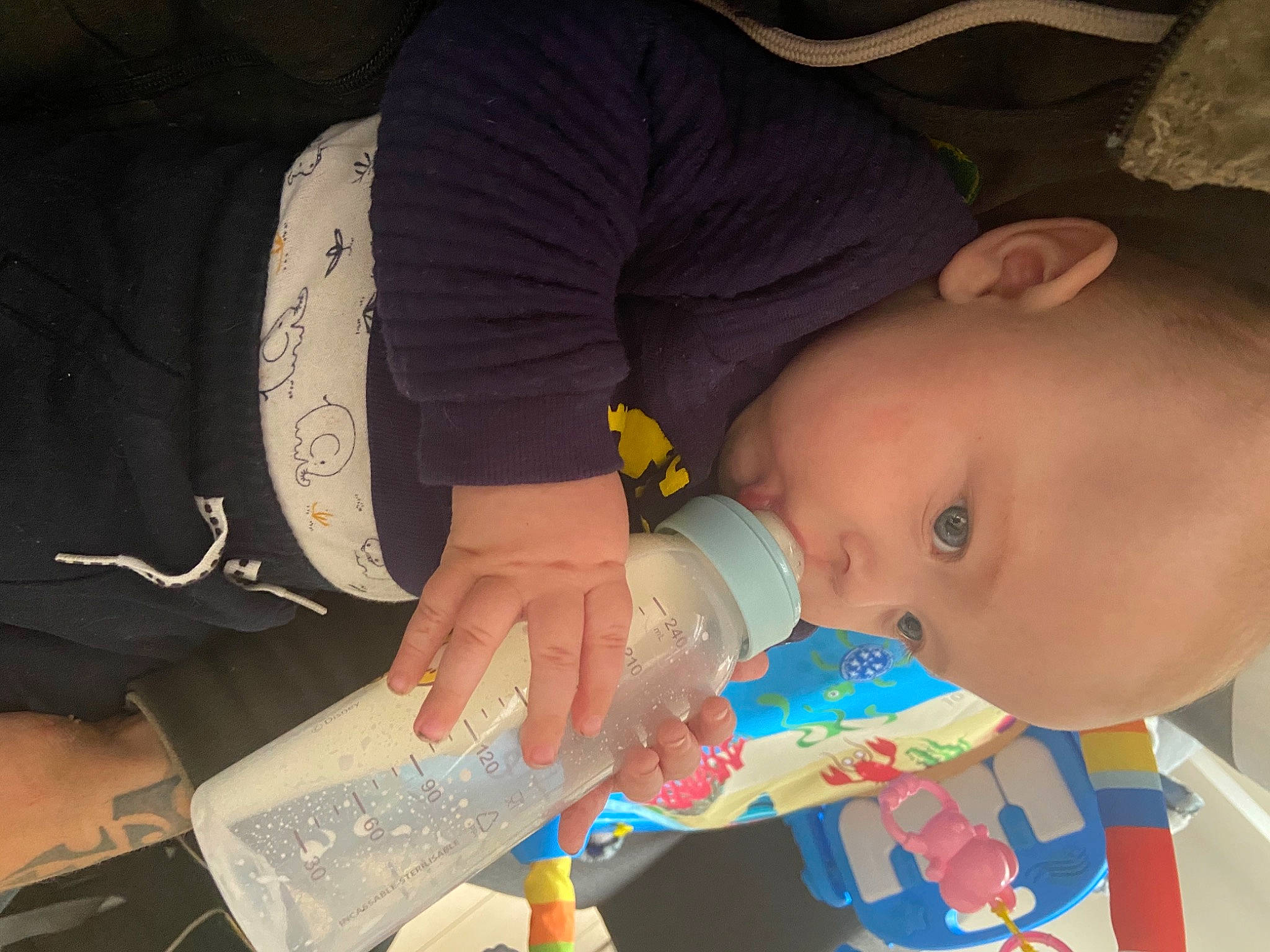 Timaël a rejoint le concours — aidez-le/la à gagner de superbes lots ! baby, baby_products, baby_toddler_clothing, baby_toys, cheek, child, drinkware, elbow, finger, fun, happy, mouth, nail, pattern, person, plastic_bottle, play, sitting, skin, sleeve