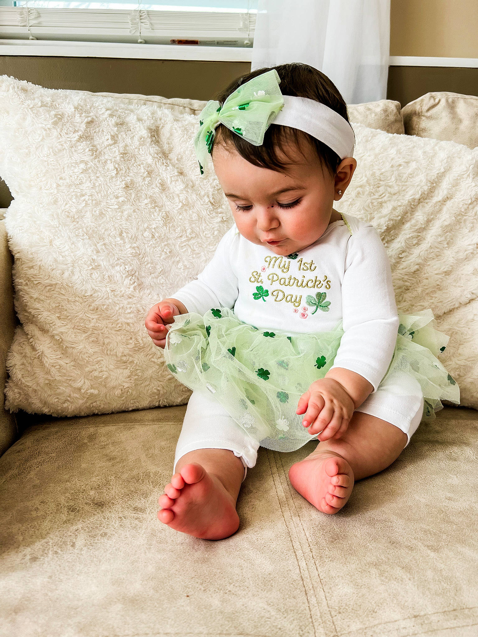Faith joined the competition — help win amazing prizes! arm, baby, baby_toddler_clothing, cap, child, comfort, couch, finger, foot, hand, happy, headgear, human_body, human_leg, leg, linens, person, product, skin, sleeve