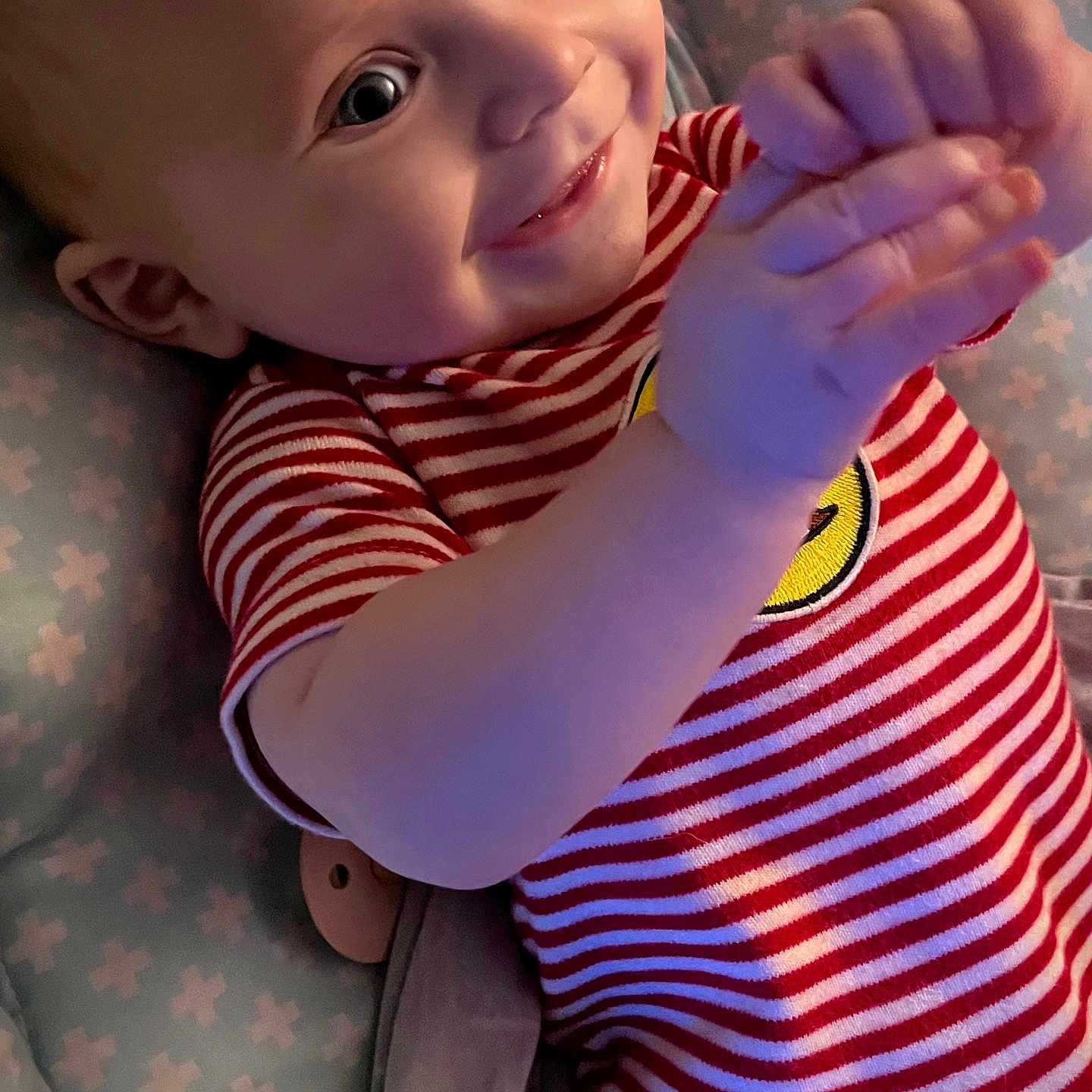 Theo joined the competition — help win amazing prizes! accessories, arm, baby, bodypart, bracelet, clothing, couch, face, finger, furniture, hand, happy, head, jewelry, person, photography, portrait, sleeve, smile, t_shirt