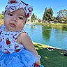 baby, child, headband, blue_dress, tutu, outdoor, pond, water, grass, duck, sunny, daylight, trees, park, cute, portrait, nature, colorful, person, smile