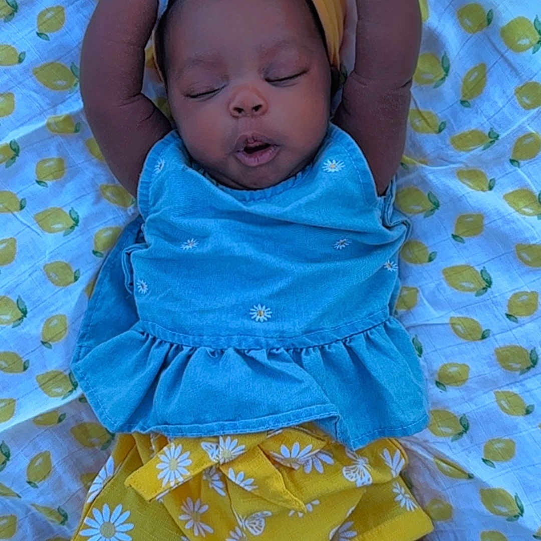 Jalasia joined the competition — help win amazing prizes! adorable, baby, blanket, blue_clothing, child, cute, floral_pattern, headband, infant, lemon_pattern, lying_down, mittens, outfit, peaceful, portrait, resting, sleeping, socks, stretching, yellow_clothing