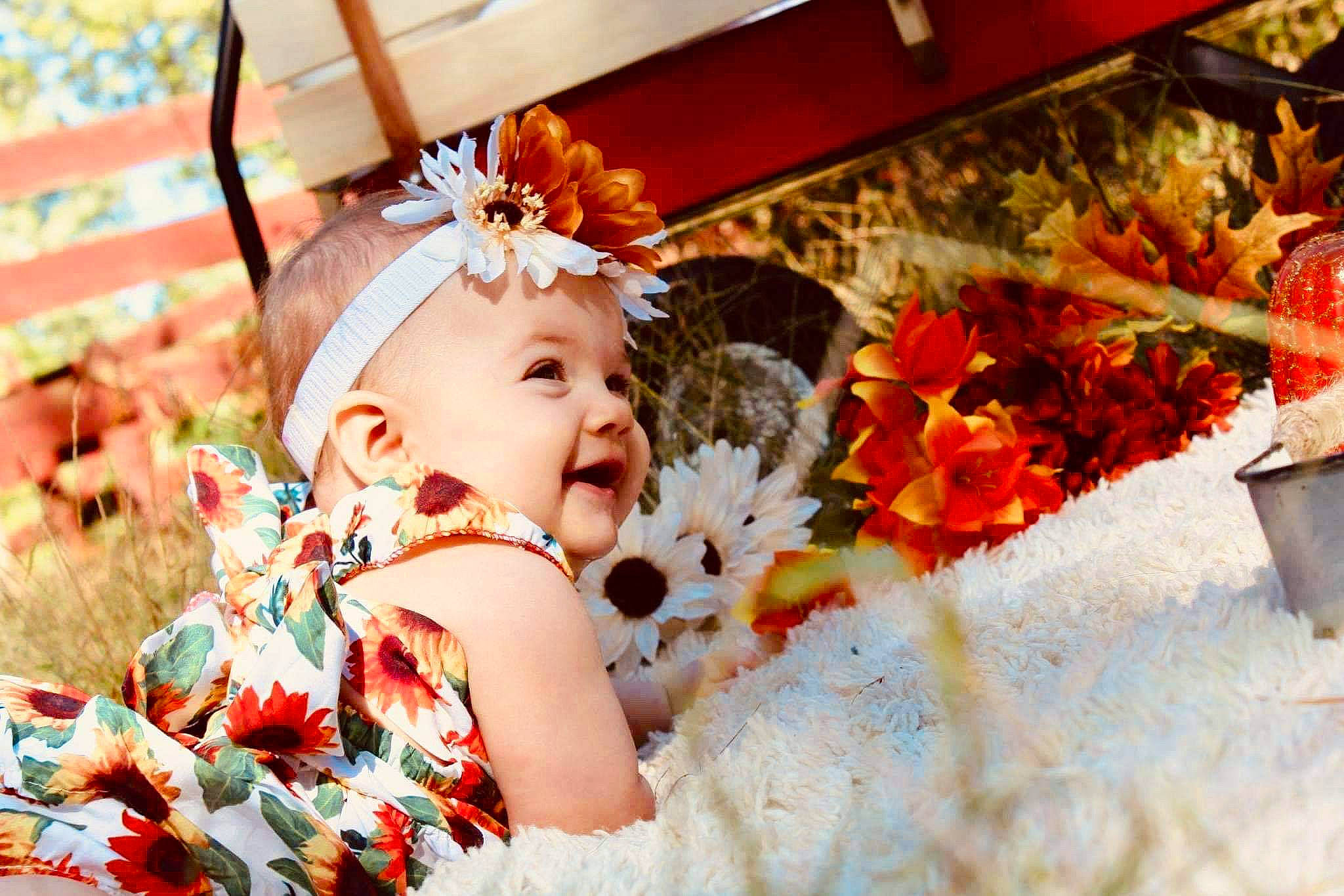 Octavia joined the competition — help win amazing prizes! autumn, baby, child, fashion_accessory, floristry, flower, fun, happy, headpiece, leaf, person, photograph, photography, plant, red, smile, toddler, yellow