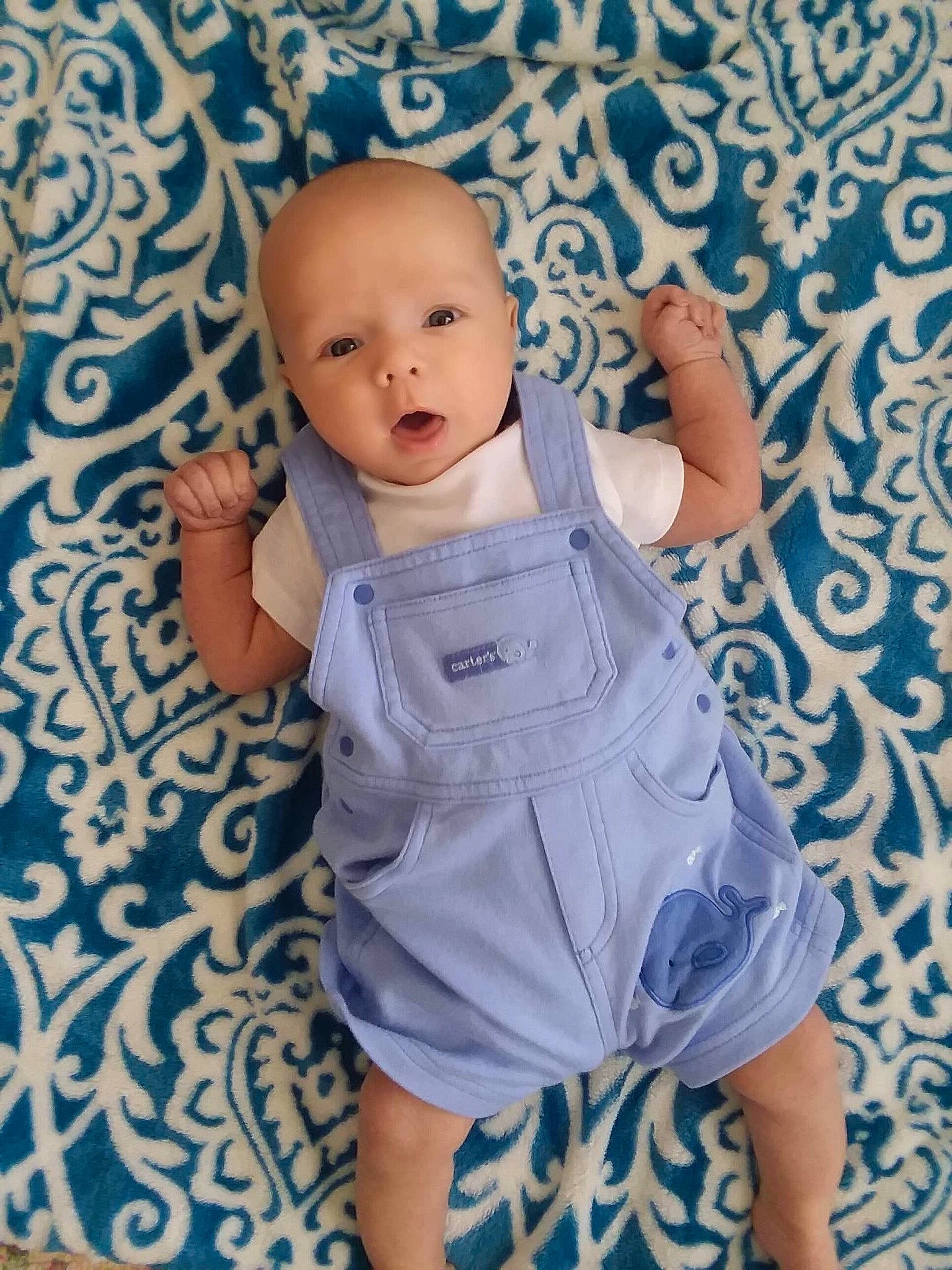 Rylan joined the competition — help win amazing prizes! baby, baby_toddler_clothing, blue, child, pattern, person, product, skin, smile, t_shirt, toddler