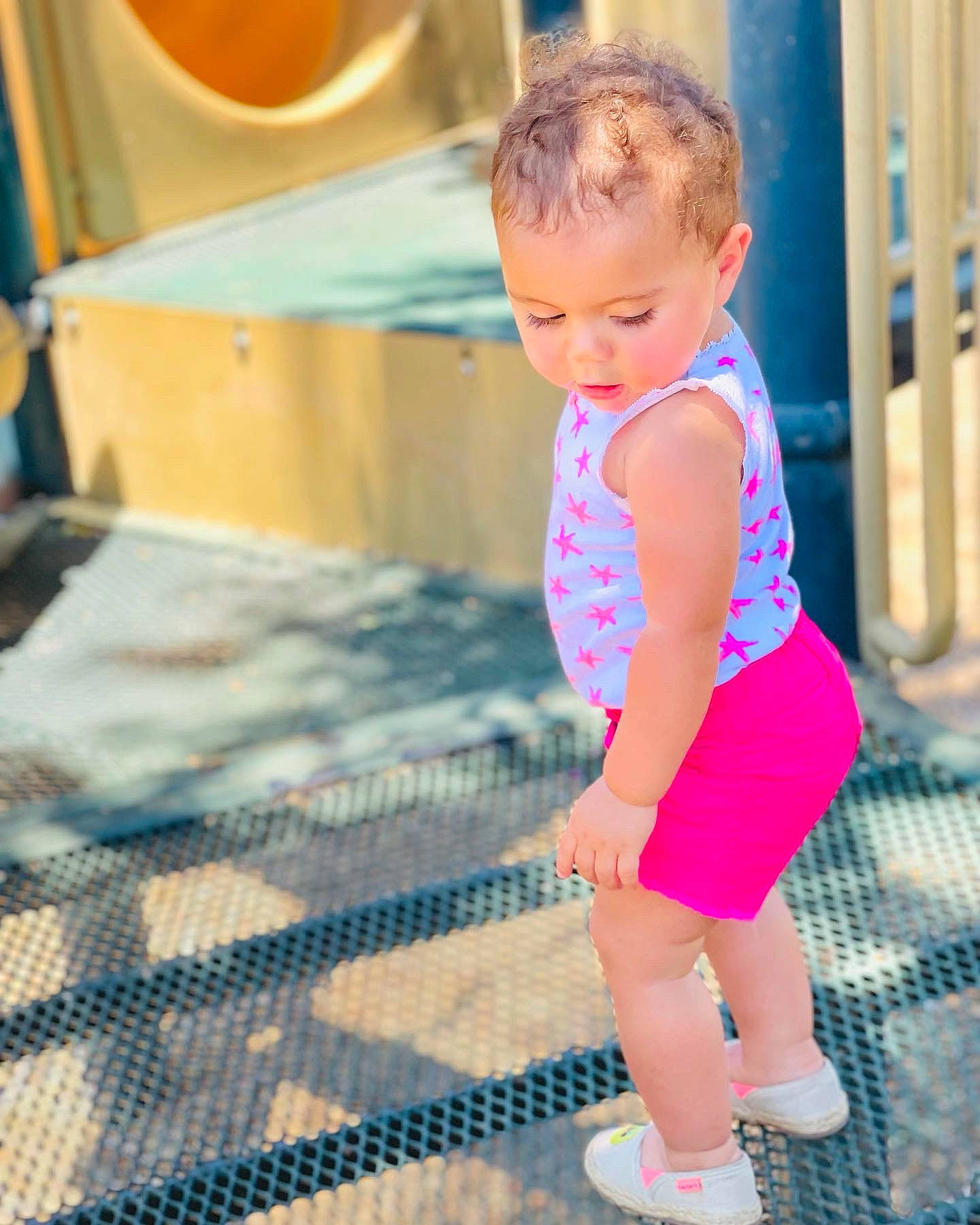 Zaryah joined the competition — help win amazing prizes! baby, baby_toddler_clothing, blond, child, electric_blue, floor, flooring, fun, happy, human_leg, leisure, person, pink, recreation, sandal, shorts, skin, t_shirt, toddler, wood