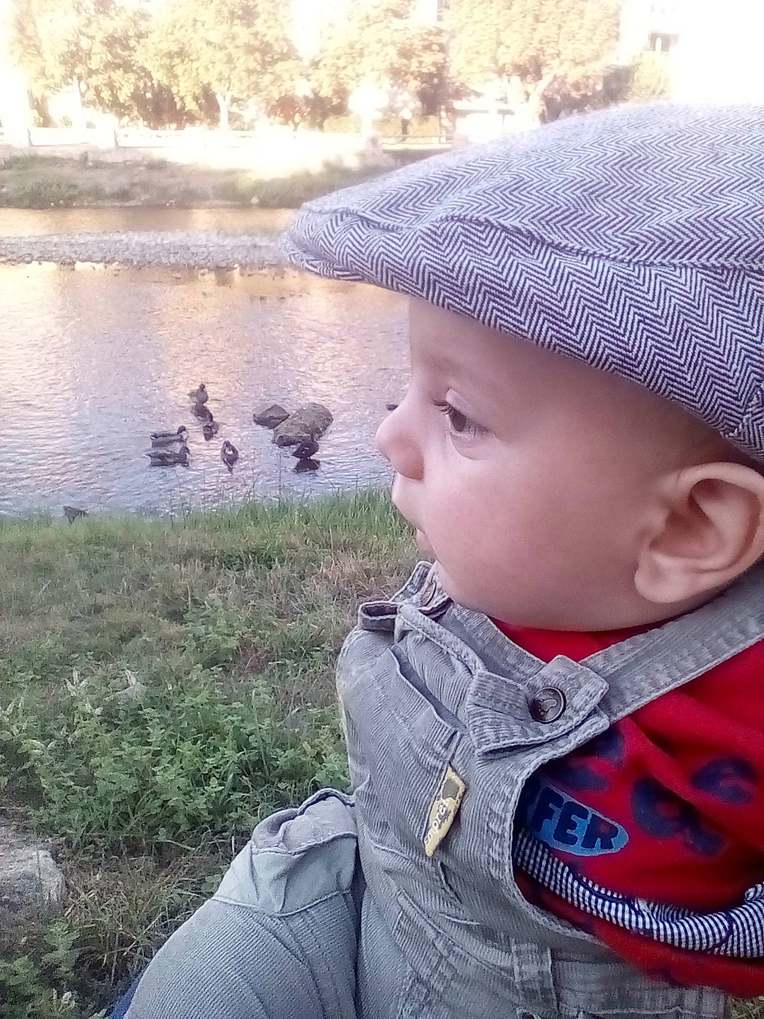 Gabriel a rejoint le concours — aidez-le/la à gagner de superbes lots ! baby, baseball_cap, bird, cap, eye, grass, happy, head, headwear, lake, leaf, mammal, morning, outerwear, people_in_nature, person, plant, toddler, tree, vertebrate