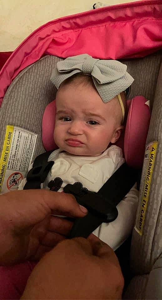 Kaylynn joined the competition — help win amazing prizes! baby, baby_carriage, baby_toddler_clothing, cheek, chin, comfort, eye, eyebrow, facial_expression, finger, gesture, hairstyle, hand, head, human_body, iris, lip, nose, person, pink