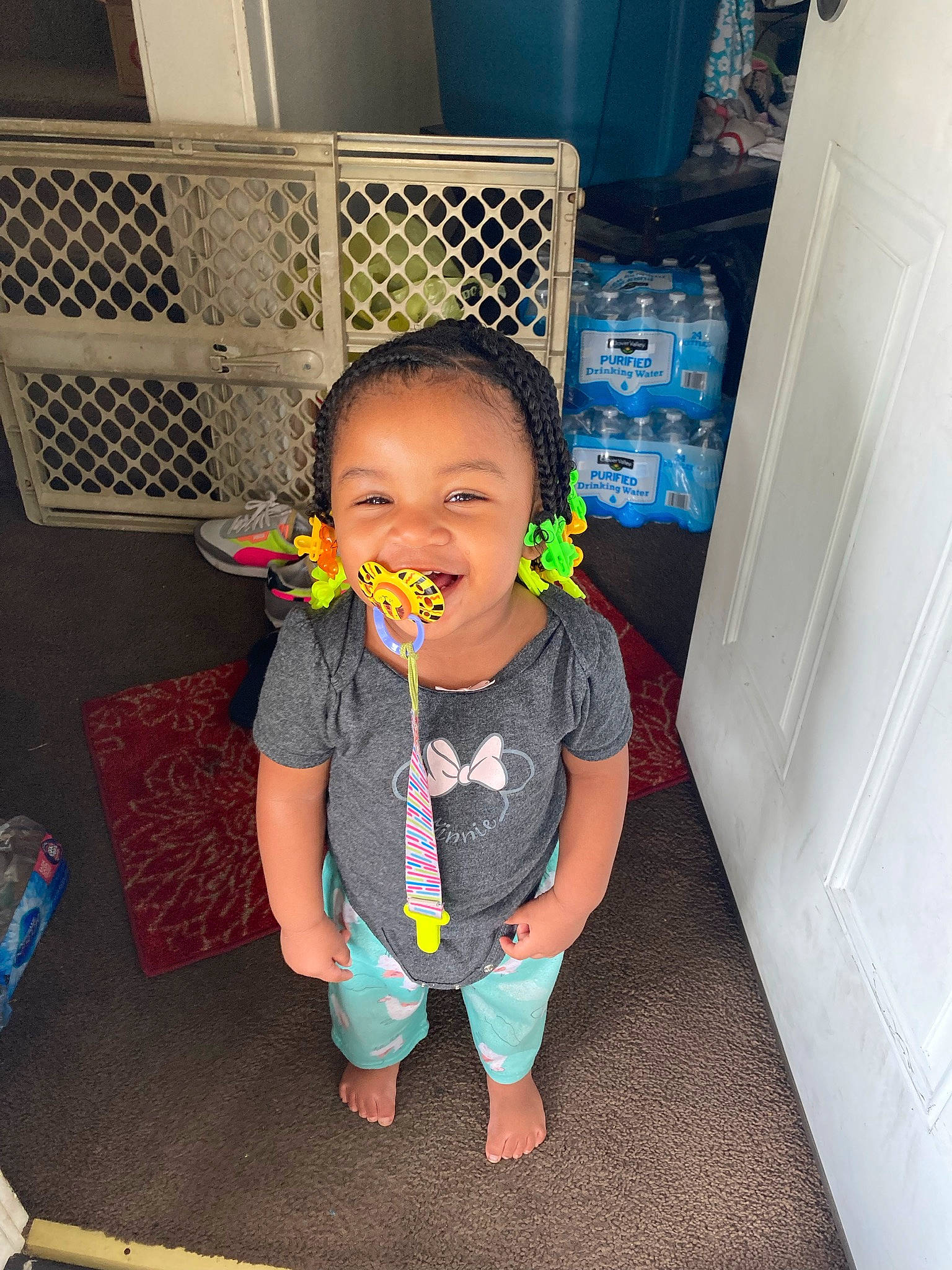 Tevana is registered to the contest to win money with this photo: baby, baby_toddler_clothing, blue, chair, child, door, eye, face, floor, flooring, fun, hairstyle, happy, head, iris, joy, person, play, room, sitting