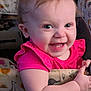 animal_prints, baby, baby_girl, bright_eyes, cheerful, child, closeup, cute, expression, face, hand, happy, indoors, infant, pink_clothing, playpen, portrait, skin, smiling, young_child