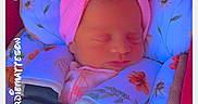 Phoenix joined the competition — help win amazing prizes! newborn, baby, sleeping, car_seat, pink_headband, pacifier, floral_pattern, blanket, child, infant, closeup, indoors, safety_harness, cute, peaceful, portrait, soft_lighting, colorful, text_overlay, resting
