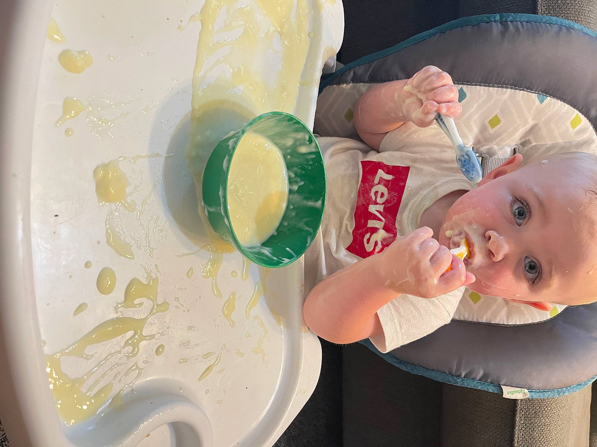 Gavyn joined the competition — help win amazing prizes! baby, baby_toddler_clothing, ceramic, chair, child, circle, comfort_food, cup, dishware, drinkware, food, kitchen_utensil, person, plate, platter, porcelain, serveware, spoon, tableware, textile