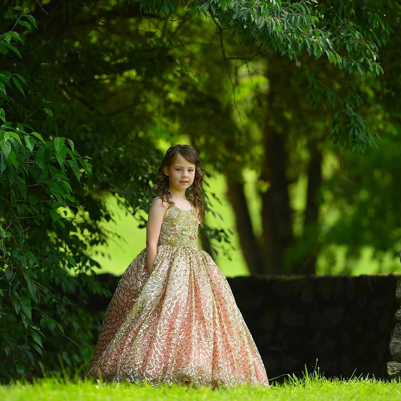 Sydney is registered to the contest to win money with this photo: child, clothing, dress, eveningdress, face, fashion, female, formalwear, girl, gown, grass, happy, head, lady, person, plant, sitting, standing, wedding, weddinggown