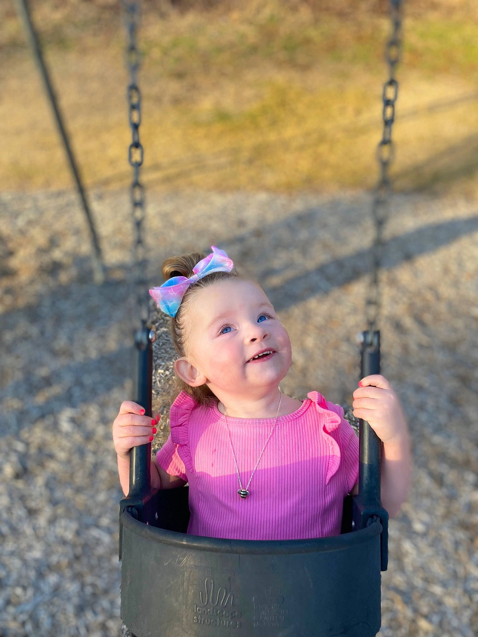 Journey is registered to the contest to win money with this photo: baby, beauty, city, eye, face, fun, grass, happy, head, human_body, joy, leisure, person, playground, public_space, recreation, skin, smile, swing, tire
