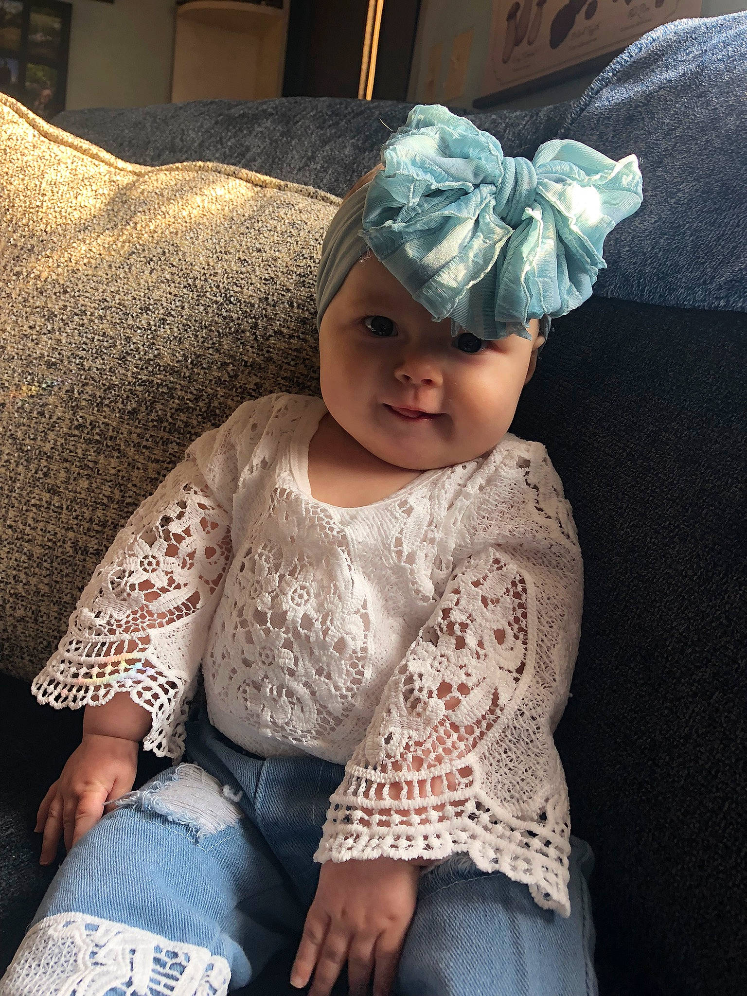 Kaia joined the competition — help win amazing prizes! baby, baby_toddler_clothing, cap, child, cool, costume_hat, eye, fun, happy, headband, headgear, headpiece, headwear, human_leg, jewellery, pattern, person, personal_protective_equipment, skin, smile