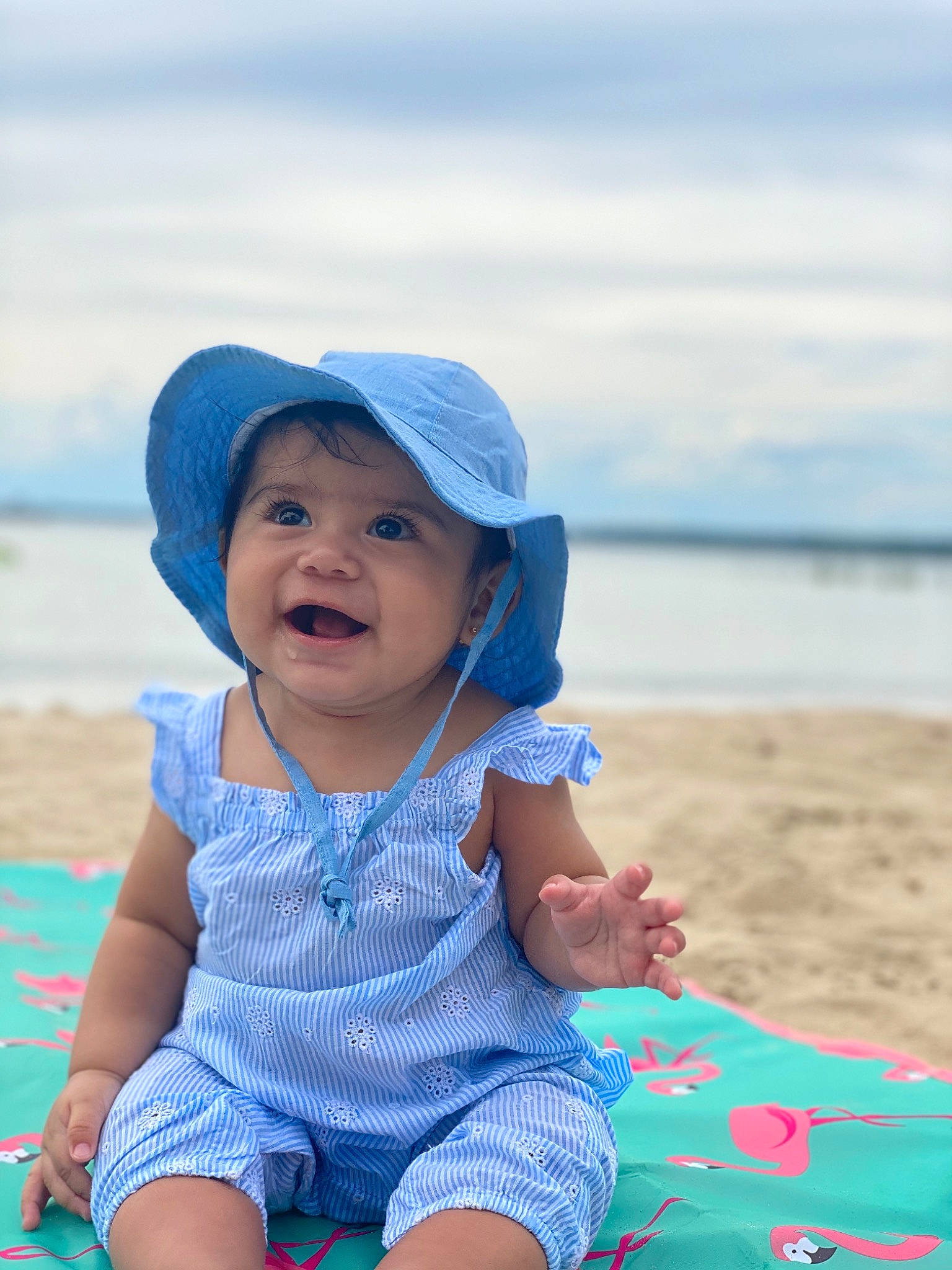 Alia joined the competition — help win amazing prizes! baby, beach, beauty, blue, child, fun, happy, headgear, headwear, people, person, pink, sand, sea, sitting, skin, sky, smile, summer, sun_hat