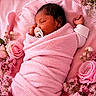 Dior joined the competition — help win amazing prizes! newborn, baby, sleeping, swaddled, blanket, pink, flowers, roses, pacifier, infant, cute, soft, peaceful, portrait, closeup, resting, skin, head, wrapped, toddler