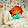 Campbell is registered to the contest to win money with this photo: newborn, baby, sleeping, blanket, bed, bedding, celestial_pattern, stars, sun, moon, clouds, infant, cozy, soft, cute, child, portrait, resting, indoors, peaceful