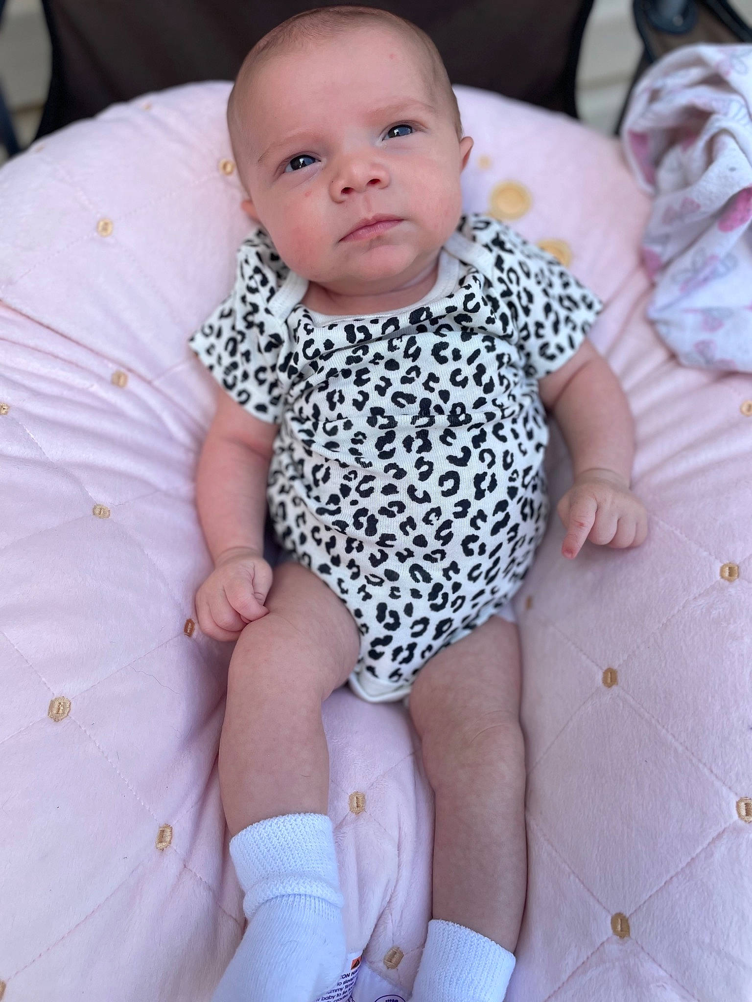 Natalie joined the competition — help win amazing prizes! abdomen, arm, baby, baby_products, baby_toddler_clothing, cheek, child, comfort, finger, hand, linens, pattern, person, pink, skin, sleeve, thigh, thumb, toddler, trunk