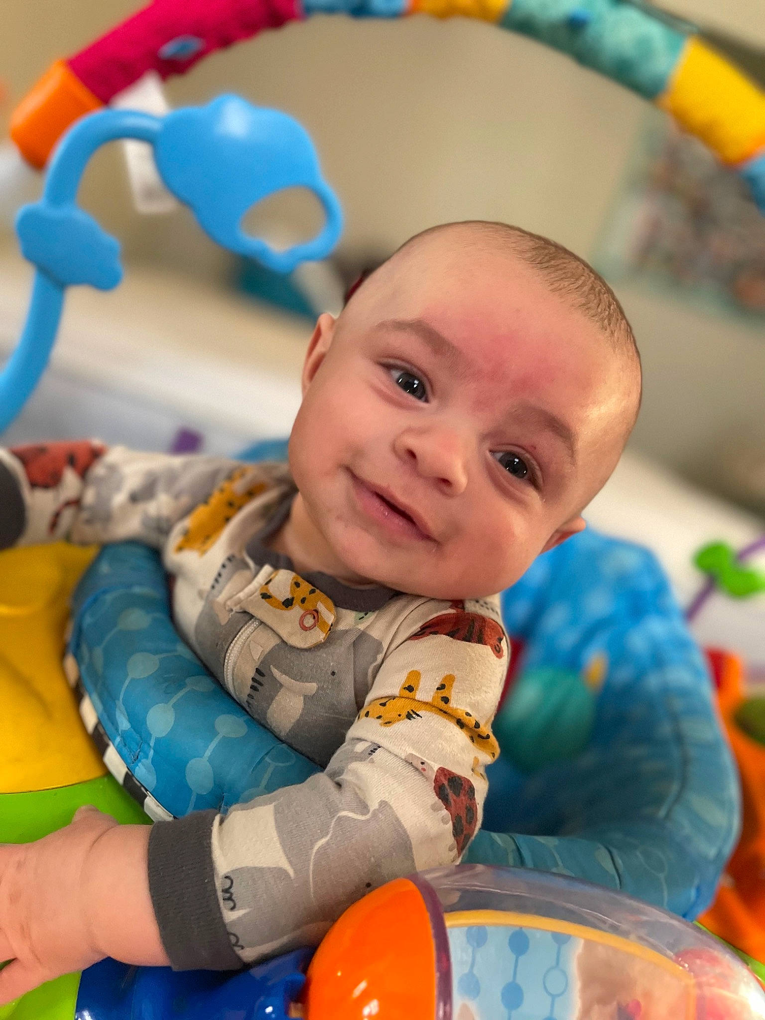 Kash joined the competition — help win amazing prizes! baby, baby_playing_with_toys, baby_toddler_clothing, beauty, blue, child, facial_expression, fun, happy, human, joy, leisure, orange, organ, person, photograph, product, skin, smile, snapshot